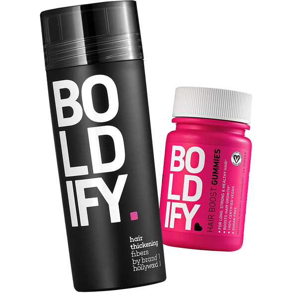 Hair Fibers (BLACK) + Biotin Gummies: Boldify Conceal & Glow Bundle: Undetectable & Natural Hair Fibers for Men & Women & All Natural, Vegan & Sugar Free Gummies