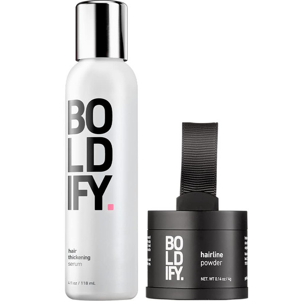 Hairline Powder (Auburn) + Hair Thickening Serum 4oz: Boldify Bundle: Root Touchup Hair Loss Powder and For Thicker Hair Day One.