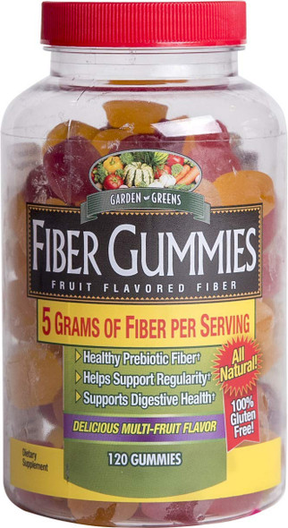 Garden Greens Fiber Gummies 5g, Healthy Probiotic Fiber, Supports Digestive Health, Delicious Multi-Fruit Flavor, 40 servings