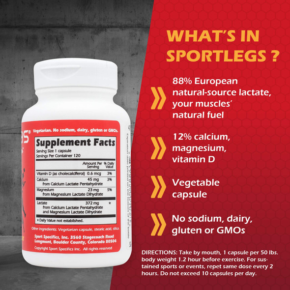 SPORTLEGS Fast Fitness Boost Pre-Workout Lactic Acid Supplement 120-Capsule Bottle Pack of 3