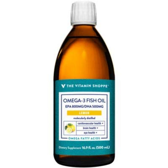 The Vitamin Shoppe Omega 3 Fish Oil 1500mg, EPA 800mg & DHA 500mg, Purity Assured, Molecularly Distilled to Support Cardiovascular, Joint and Brain Health, Lemon (16.9 Fluid Ounces)