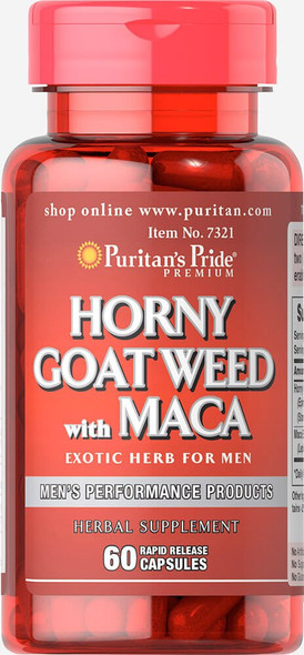 Puritan's Pride Horny Goat Weed with Maca 500 mg / 75 mg 60 Rapid Release Capsules