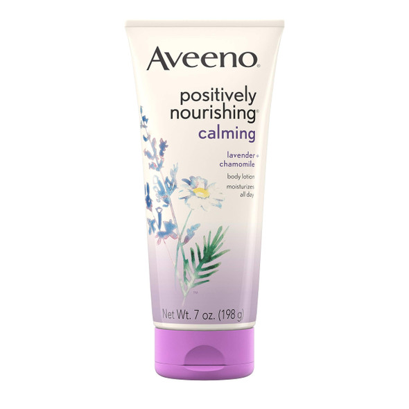 Aveeno Positively Nourishing Calming Body Lotion with Lavender, Chamomile, Soothing Oatmeal & Shea Butter, Daily Moisturizing Lotion for All-Day Hydration & Dry Skin Relief, 7 oz