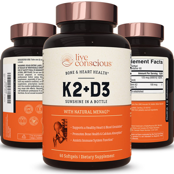 Live Conscious Vitamin K2 MK7 with D3 60 Softgels