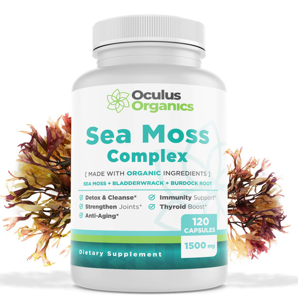 Oculus Organics Sea Moss Complex - 120 Sea Moss Capsules 1500mg Serving | Sea Moss Organic Sea Moss | Irish Sea Moss Organic Raw | Seamoss Raw Organic | Sea Moss and Bladderwrack Capsules |