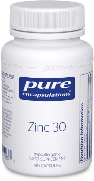 Pure Encapsulations - Zinc 30 - Zinc Picolinate 30Mg - Highly Absorbable Hypoallergenic Immune System Supplement - 180 Capsules