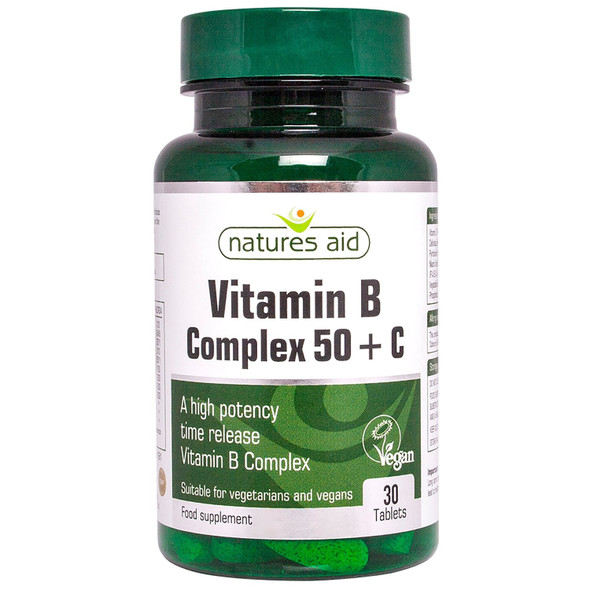 Natures Aid Vitamin B Complex 50 + C (High Potency) With Vitamin C - 30 Tablets