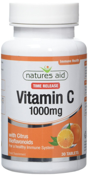 Natures Aid Vitamin C, Time Release 30 Tablets, 1000 mg (with Citrus Bioflavonoids, Slow Release, for the Normal Function of the Immune System, Vegan Society Approved, Made in the UK)