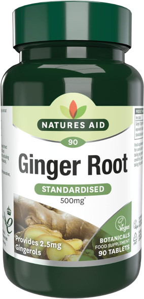 Natures Aid Ginger Root 500 Mg 90 Tablets (Botanical Supplement, Providing Gingerols And Shogaols, Vegan Society Approved, Made In The Uk)