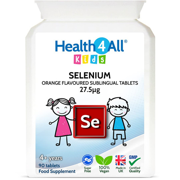 Kids Selenium 27.5mcg Sublingual 90 Tablets Vegan Easily Absorbed Selenomethionine for Children for Immune Support. Made in The UK by Health4All