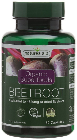 Natures Aid Organic Beetroot Capsules, Equivalent to 4620 mg Dried Beetroot, Vegan, 60 Capsules
