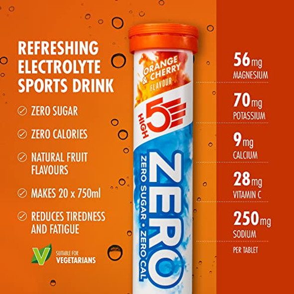 HIGH5 ZERO Electrolyte Hydration Rehydration Tablets Added Vitamin C (Orange & Cherry 8x20 Tablets)