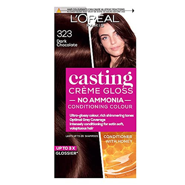 L'Oreal Paris Casting Crème Gloss Semi-Permanent Hair Dye Ammonia-Free Formula & Honey-Infused Conditioner Glossy Finish Colour for Up to 28 Shampoos Colour: 323 Dark Chocolate Brown