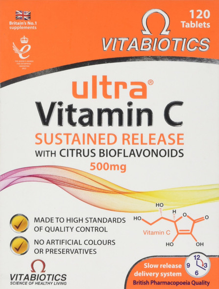 Ultra Vitamin C Sr and Bioflavonoid Tablets, Pack of 120