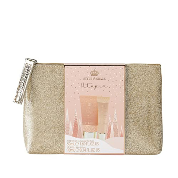 Style & Grace Utopia Glitter Bag Gift Set Eco Packaging 50ml Hand Cream + 10ml Lip Gloss + Glitter Bag
