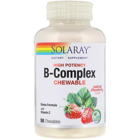 Solaray - High Potency B-Complex Chewable, Natural Strawberry Flavor, 50 Chewables