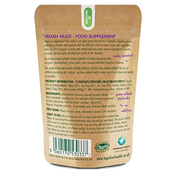 Vegan Multi VIT & Mineral - Together Health - Supports Vegan & Vegetarian Diets - Whole Food Nutrients - Vegan Friendly - Made in The UK - 60 Vegetable Capsules