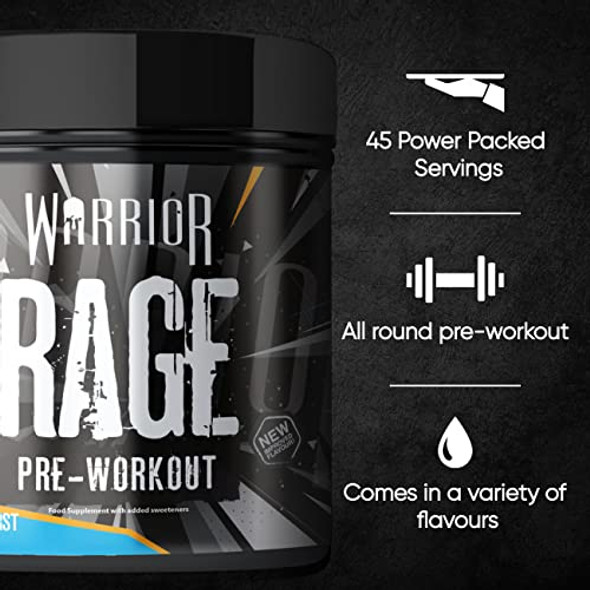 Warrior Rage - Extreme Pre-Workout Powder - 392g - Energy Drink Supplement with Vitamin C Beta Alanine and Creatine Gluconate - 45 Servings (Energy Burst)