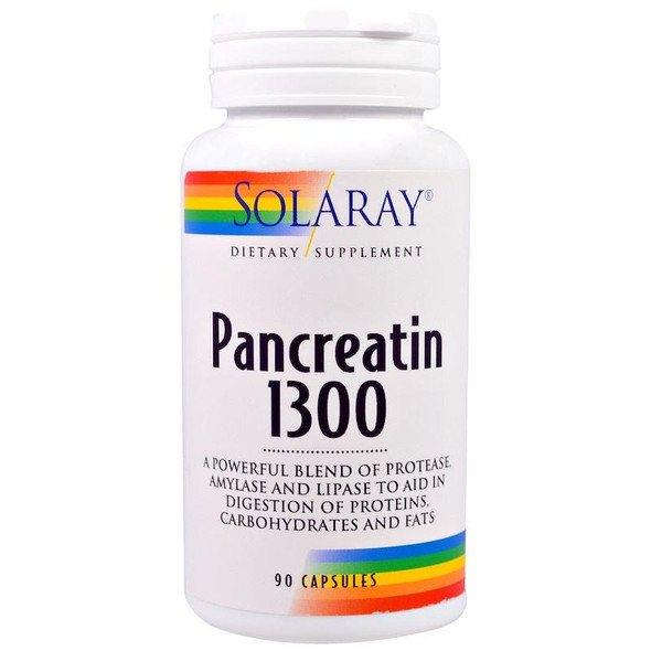 Solaray - Pancreatin 1300, Digestive Enzyme Blend, 90 Capsules, 1300mg