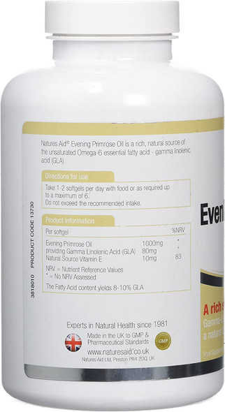 Natures Aid Evening Primrose Oil 1000 mg, Cold Pressed, Omega-6 GLA, 180 Softgel Capsules