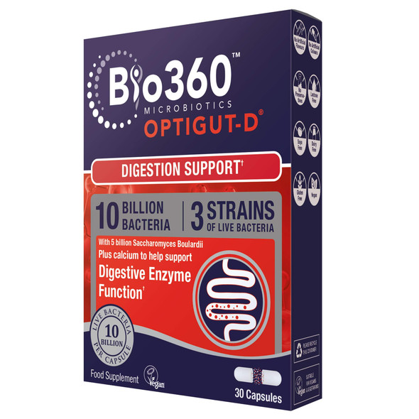 Bio360 OptiGUT-D (10 Billion Bacteria)|from Natures Aid|Digestion Support*|30 Capsules