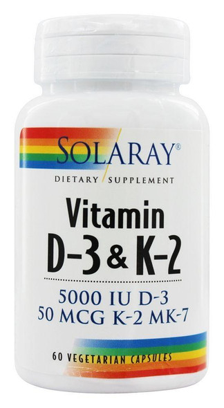 Solaray, Vitamin D-3 & K-2, 5000 IU, 60 Vegetarian Capsules
