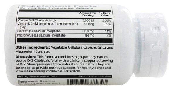 Solaray, Vitamin D-3 & K-2, 5000 IU, 60 Vegetarian Capsules