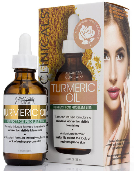 Advanced Clinicals Turmeric Oil for face. Antioxidant formula with Rose Extract and Jojoba oil for dry skin, redness, and skin blemishes. (1.8oz)