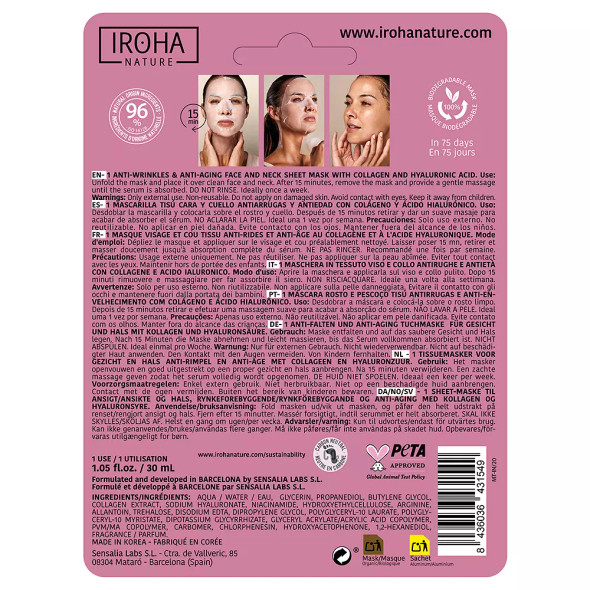 Iroha Nature 100% COTTON FACE & NECK MASK collagen-antiage Anti aging cream & anti wrinkle treatment - Face mask