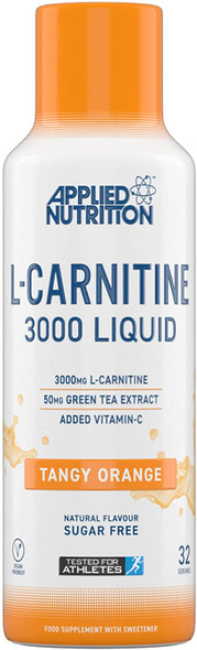 Applied Nutrition L Carnitine Liquid 3000 with Green Tea & Vitamin C, 3000mg L-Carnitine Per Serving, Natural Flavouring, Boosts Energy & Weight Management, Vegan Friendly, 480ml (Tangy Orange)