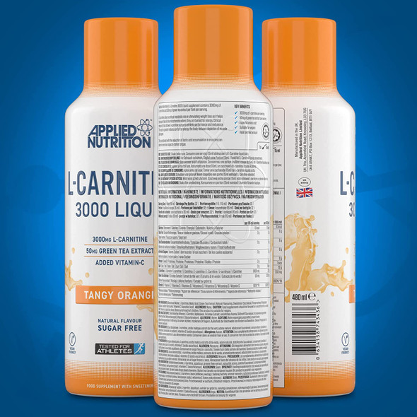 Applied Nutrition L Carnitine Liquid 3000 with Green Tea & Vitamin C, 3000mg L-Carnitine Per Serving, Natural Flavouring, Boosts Energy & Weight Management, Vegan Friendly, 480ml (Tangy Orange)