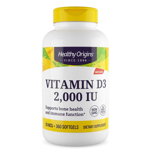 Vitamin D3 2000iu 360 Easy to Swallow Softgels not Tablets - 1 Year Supply, Premium One a Day Cholecalciferol Vitamin D Supplement, Supports Bone Health and Immune System by Healthy Origins