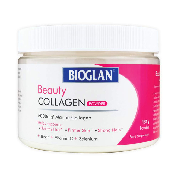 Bioglan Collagen | 5000mg Marine Collagen Powder | Helps Support Healthy Looking Skin, Hair, Nails | Biotin | Vitamin C | Selenium | Hyaluronic Acid | 151g