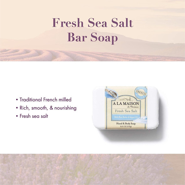 A La Maison Fresh Sea Salt Bar Soap - Triple French Milled Natural Moisturizing Hand Soap Bar (1 Bar of Soap, 8.8 oz)