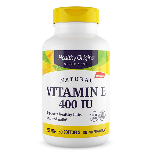 Healthy Origins Natural Vitamin E 400iu 180 Softgels | E-400 iu as d-alpha Tocopherol plus Tocopherols | Maintenance of the Immune System, Normal Vision and Skin | Protects Cells from Oxidative Stress