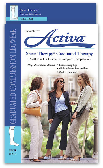 Activa Sheer Therapy 15-20 mmHg Knee High with Open Toe Stockings, Nude, Size Queen