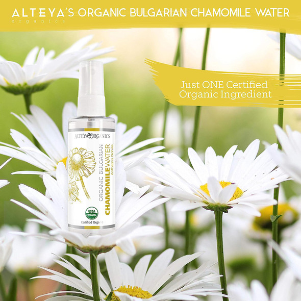 Alteya Organics Chamomile Water USDA Certified Organic Facial Toner, 3.4 Fl Oz/100mL Pure Bulgarian Anthemis Nobilis (Chamomile) Flower Water, Award-Winning Moisturizer BPA-Free Spray Bottle