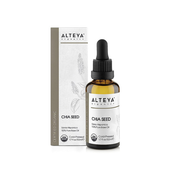 Alteya Organics Chia Seed Oil, Certified Organic Carrier Oil, 1.7 Fl Oz, Cold Pressed 100% Pure Salvia Hispanica (Chia) Seed Base Oil