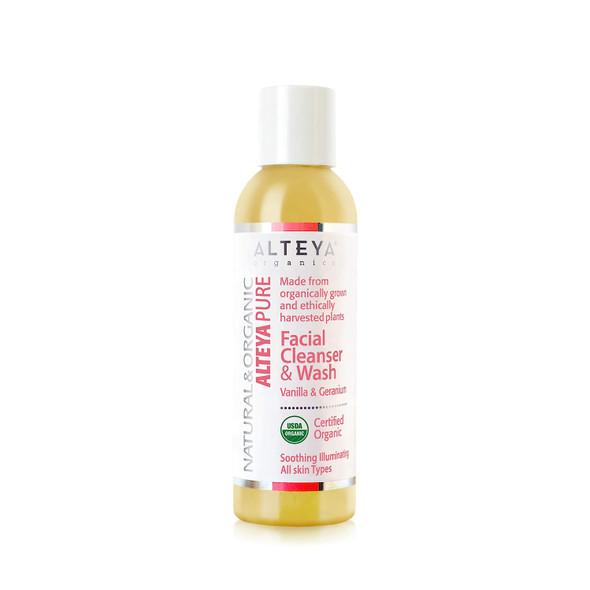 Alteya Organics Facial Cleanser Vanilla & Geranium USDA Certified Organic Face Wash, 5.1 Fl Oz/150 mL Biodegradable Soap for All Skin Types