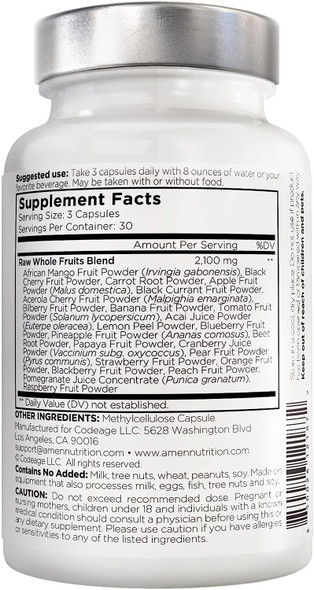 Amen Fruits, Daily Fruits Vitamins Supplements, Raw Whole Fruits Multivitamin Capsules, Berries Vegan Blend, Antioxidant Polyphenols Superfood & Flavonoids Tropical Fruit Extracts, Non-GMO, 90 ct