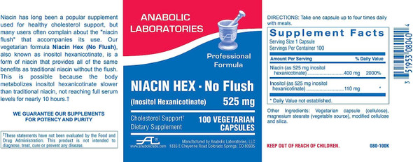 Anabolic Laboratories, NIACIN HEX (NO Flush NIACIN) 100 Vegetarian Caps