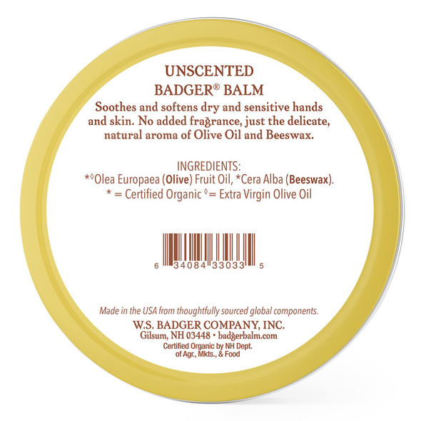 Badger - Unscented Dry Skin Balm, Sensitive Skin Balm, Moisturizing Balm for Dry Cracked Skin, Unscented Balm, Skin Moisturizer Balm, 2 oz