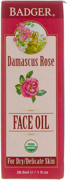 Badger Face Oil, Damascus Rose- For Dry/Delicate Skin 1 fl oz (29.5 ml) - 2 Pack