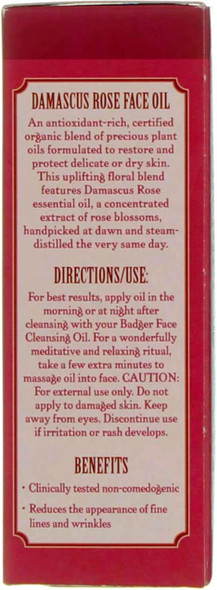 Badger Face Oil, Damascus Rose- For Dry/Delicate Skin 1 fl oz (29.5 ml) - 2 Pack
