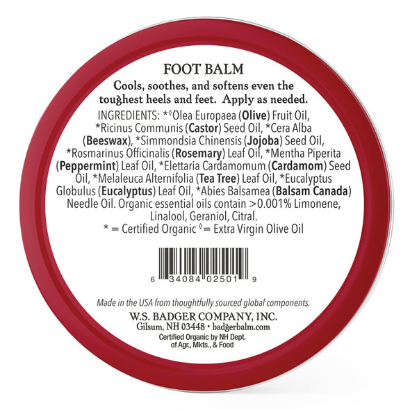 Badger Foot Balm, Organic Tea Tree & Olive Oil Foot Care for Dry Cracked Heels, Cracked Heel Repair for Dry Cracked Feet, Foot Cream Heel Balm, 2 oz