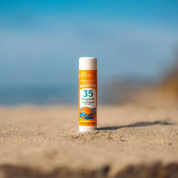 Badger SPF 35 Kids Mineral Sunscreen Face Stick - Reef-Friendly Broad-Spectrum Water-Resistant Kids Sunscreen with Zinc Oxide - Tangerine and Vanilla, .65 oz