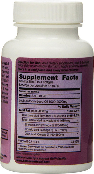 Balanceuticals Seabuckthorn Seed Oil, 500 mg Dietary Supplement Softgels, 60-Count Bottle