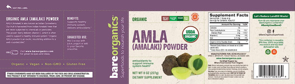 BareOrganics Amla, Indian Gooseberry & Superfood Powder, Dietary Supplement, 8 Oz