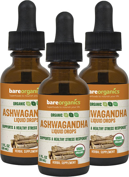 BareOrganics Ashandha Root Liquid Drops (3 Pack)