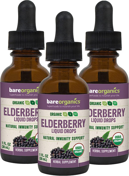 BareOrganics Elderberry Liquid Drops (3 Pack)